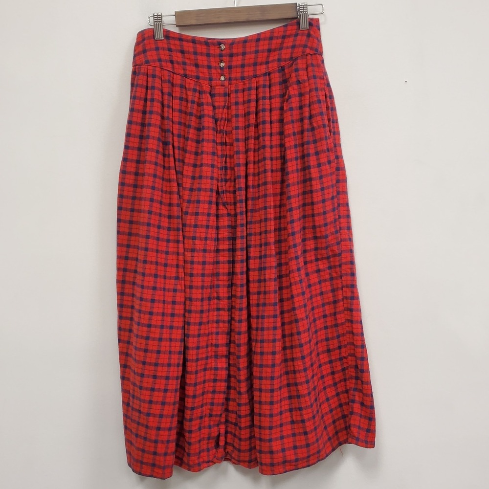Vintage Cambridge Dry Goods Womens Button Front Plaid Skirt Size 10 Red‎ Cottage